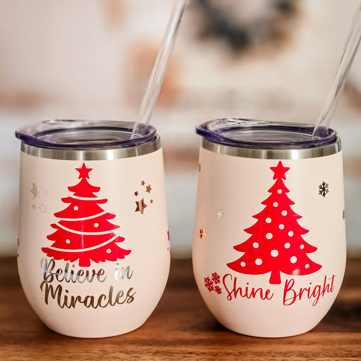 Shine Bright Christmas Chanukah Wine Tumbler - Chrismukkah Gift for Interfaith Couple Salt and Sparkle