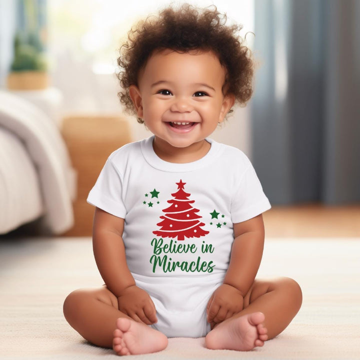 Believe in Miracles Christmas Baby Bodysuit - Sweet Unisex Bodysuit for Infant Salt and Sparkle