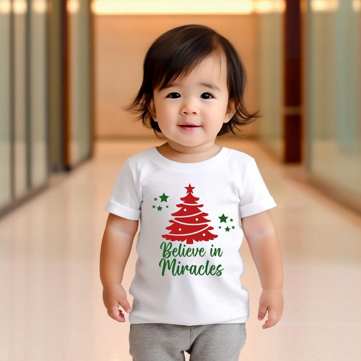 Believe in Miracles Christmas Toddler Tee Shirt - Gender Neutral Classic Tee for Kids Salt and Sparkle