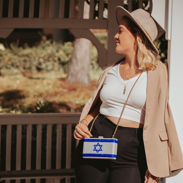 Israel Flag Rhinestone Clutch Salt and Sparkle