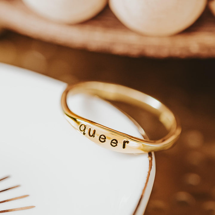 QUEER Dainty Gold Plated or Sterling Silver Ring Salt and Sparkle