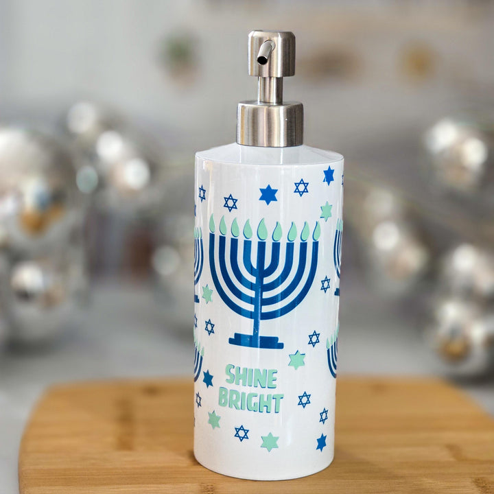 Shine Bright Hanukkah Home Soap Dispenser, Jewish Menorah Home Kitchen Decor, Jewish House Warming Gift for Chanukah, Stand with Israel Salt and Sparkle