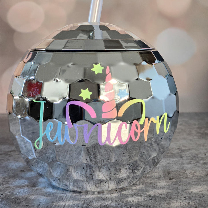 Jewnicorn Rainbow Disco Ball Drink Tumbler, Funny Hanukkah Drinkware for Her, Jewish Humor Gift for Teen, Jewish Unicorn College Dorm Decor Salt and Sparkle