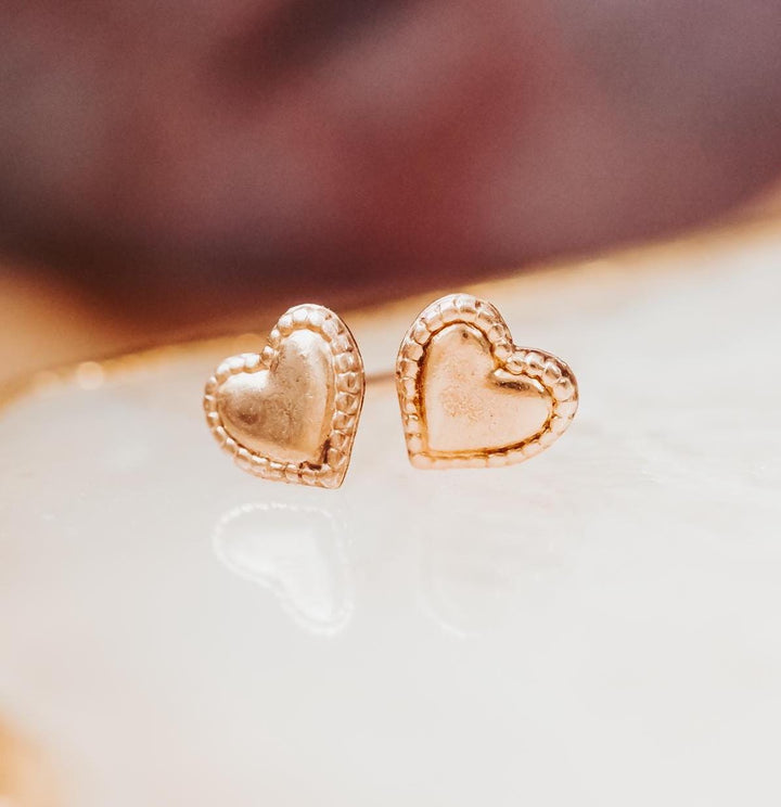 Dainty Heart Stud Earrings -Simple Yellow Gold Heart Shaped Earrings - Everyday Jewelry for Her Salt and Sparkle