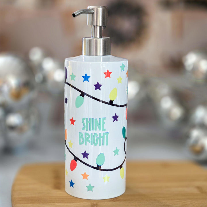 Shine Bright Christmas Soap Dispenser - Festive Lights Glow in the Dark Christmas Bathroom Decor for Kids Salt and Sparkle