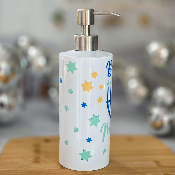 Believe in Miracles Hanukkah Home Soap Dispenser, Glow in the Dark Jewish Menorah Kitchen Decor, Jewish Housewarming Gift for Chanukah Salt and Sparkle