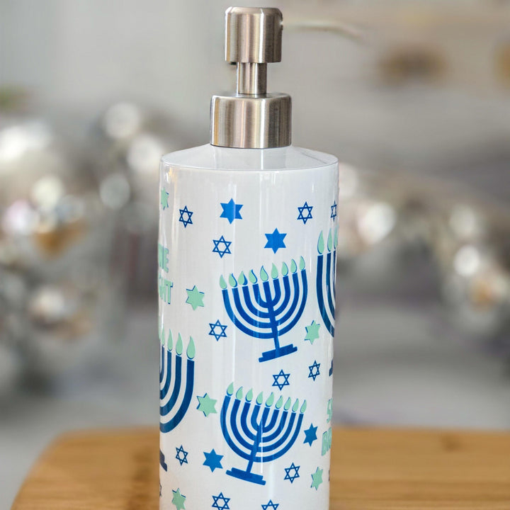 Shine Bright Hanukkah Home Soap Dispenser, Jewish Menorah Home Kitchen Decor, Jewish House Warming Gift for Chanukah, Stand with Israel Salt and Sparkle