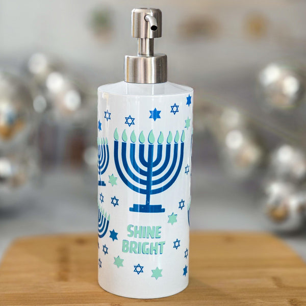 Shine Bright Hanukkah Home Soap Dispenser, Jewish Menorah Home Kitchen Decor, Jewish House Warming Gift for Chanukah, Stand with Israel Salt and Sparkle