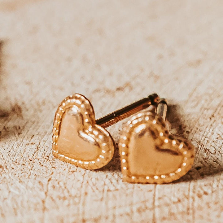 Dainty Heart Stud Earrings -Simple Yellow Gold Heart Shaped Earrings - Everyday Jewelry for Her Salt and Sparkle