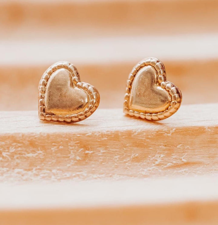 Dainty Heart Stud Earrings -Simple Yellow Gold Heart Shaped Earrings - Everyday Jewelry for Her Salt and Sparkle