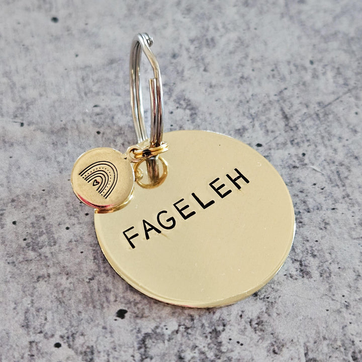 Fageleh Hand-Stamped Brass Keychain, Funny Yiddish Gift For Jewish Gay Friend, Jewish Pride for LGBTQ, Jewish Humor Accessory for Gay Teen Salt and Sparkle