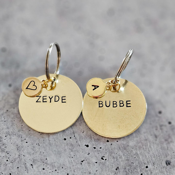 Bubbe or Zeyde Hand-Stamped Brass Keychain, Personalized Yiddish Grandparent Gift from Grandchild, Grandparents Day Gift for Jewish Family Salt and Sparkle