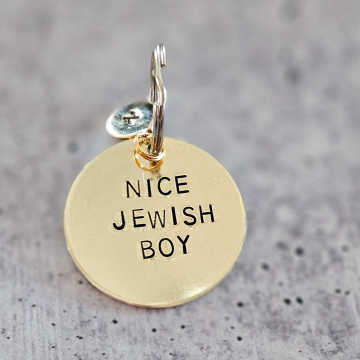 Nice Jewish Boy or Girl Hand-Stamped Brass Keychain, Gift from Parents for College Student, Purim Basket Gift, Jewish Humor Accessory Salt and Sparkle