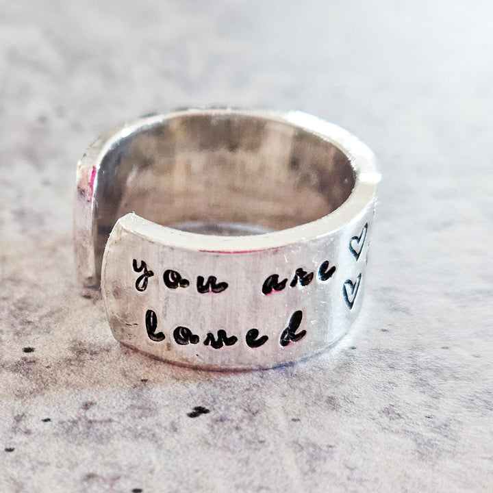 You are loved Heart Valentine's Day Ring - Best Friend Gift for Galentine's Day, Silver Band Ring for Girlfriend, Gold Love Ring for Her Salt and Sparkle