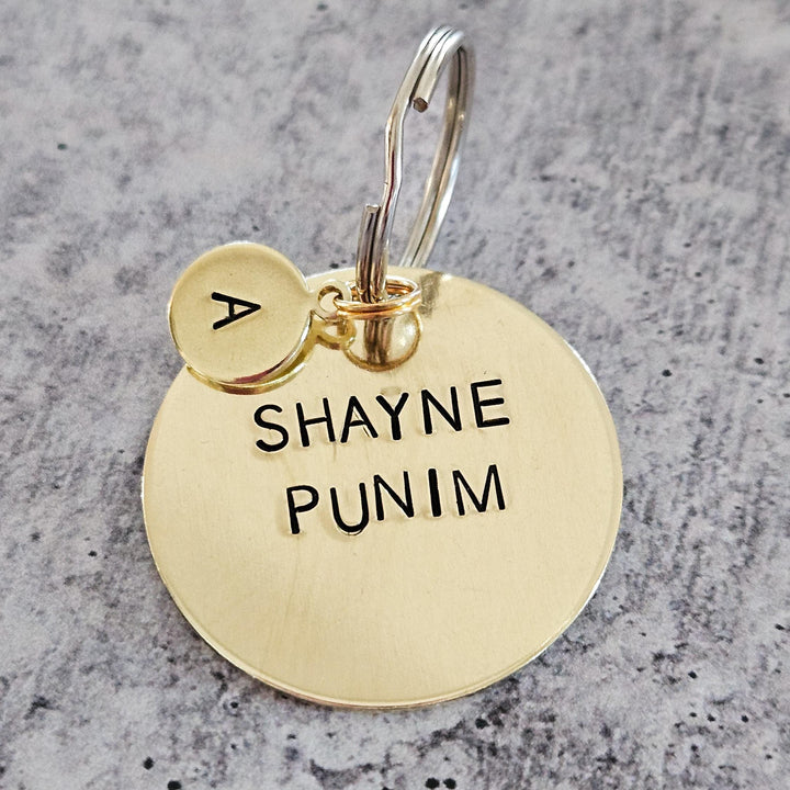 Shayne Punim Hand-Stamped Brass Keychain, Gift from Parents for College Student, Purim Basket Gift, Jewish Humor Accessory for Teen Girl Salt and Sparkle