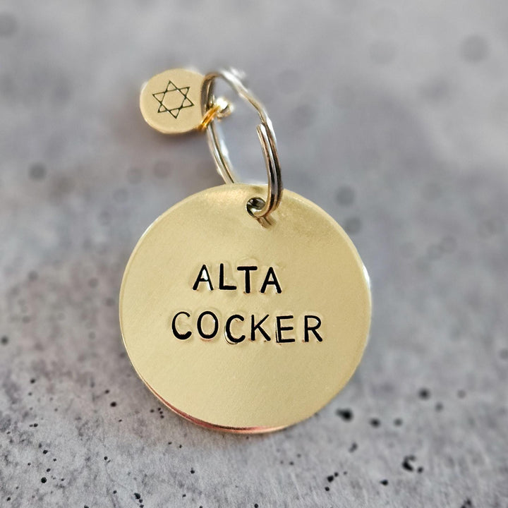 Alta Cocker Hand-Stamped Brass Keychain, Funny Yiddish Gift for Grandpa from Grandchild, Father's Day for Jewish Man, Jewish Humor for Him Salt and Sparkle