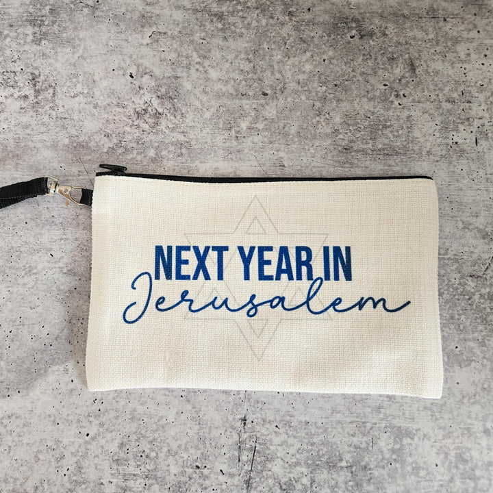 Next Year in Jerusalem Afikomen Matzah Bag, Zionist Makeup Pouch, Passover Seder Hostess Gift, Stand with Israel Tote Bag Organizer