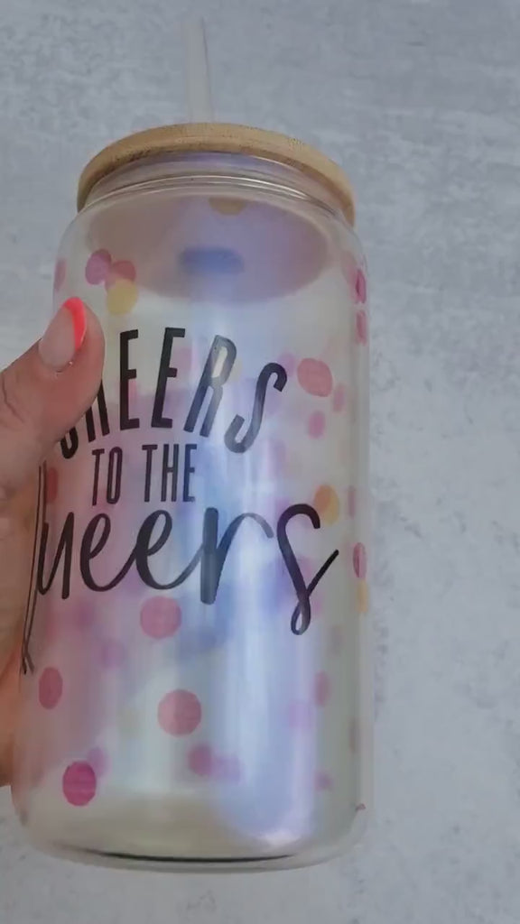Cheers to the Queers Iridscent Glass Tumbler - Rainbow PRIDE Parade Party Cup