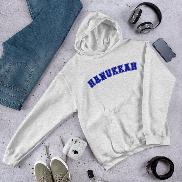 Hanukkah Gender Neutral Hooded Varsity Sweatshirt Salt and Sparkle