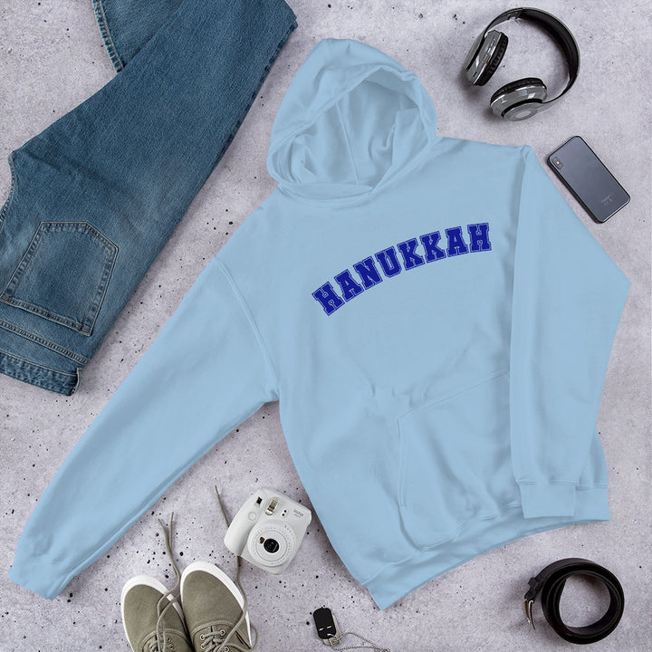 Hanukkah Gender Neutral Hooded Varsity Sweatshirt Salt and Sparkle