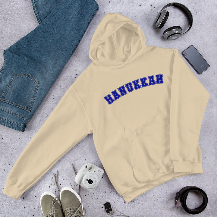 Hanukkah Gender Neutral Hooded Varsity Sweatshirt Salt and Sparkle