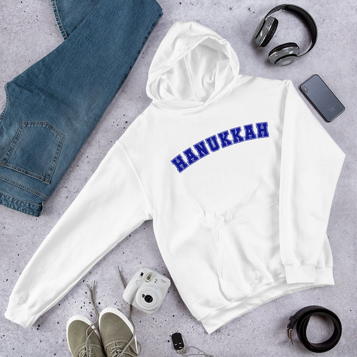 Hanukkah Gender Neutral Hooded Varsity Sweatshirt Salt and Sparkle