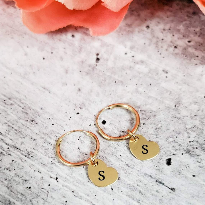 14K Gold Initial Endless Hoop Earrings Salt and Sparkle