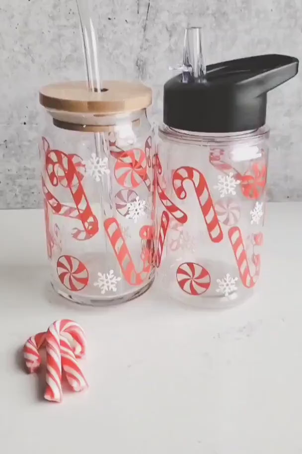 Candy Cane Christmas Glass Cup Gift Box - Stress Relief Self Care in Cup  - Iced Coffee Holiday Gift for Friend - College Student Present