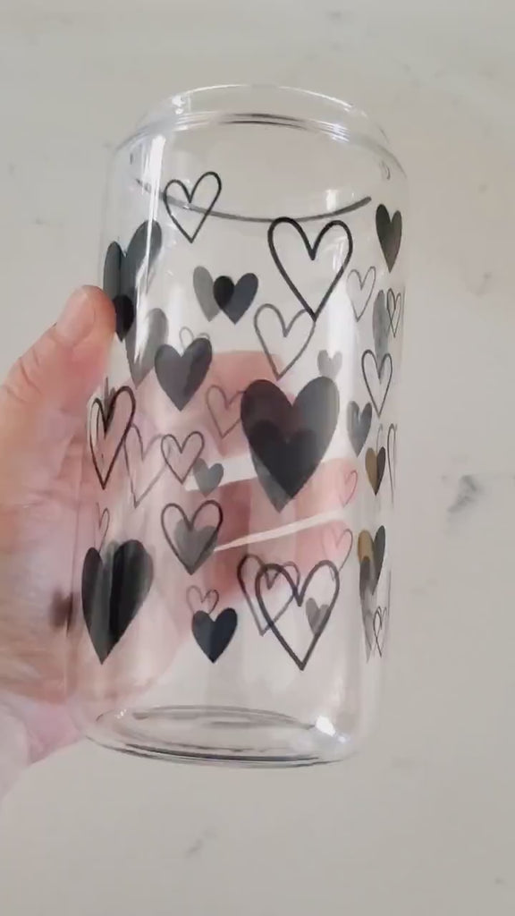Valentine's Day Heart Glass Can Cup - Classic Valentine Gift for Friend - Heart Birthday Gift for Iced Coffee Lover - Galentine's Day Cup