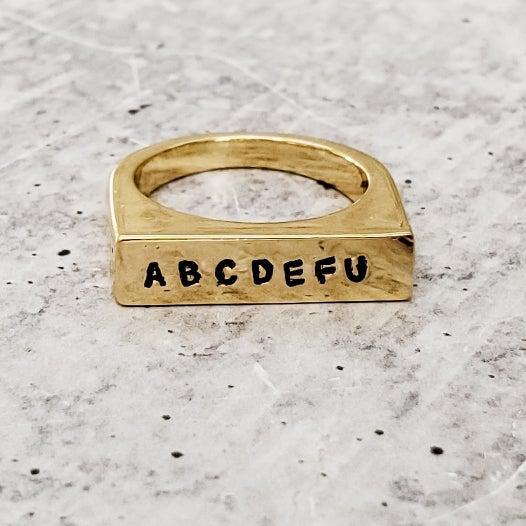ABCDEFU Gold Flat Top Ring Salt and Sparkle