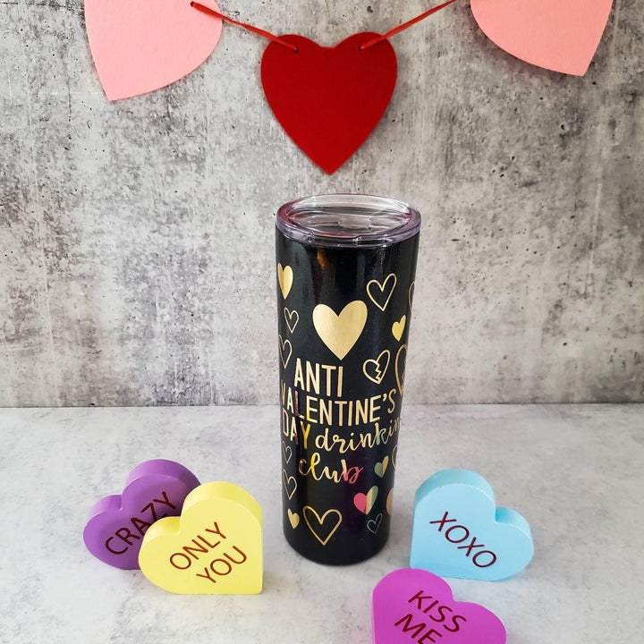 Anti Valentine's Day Drinking Club Black and Gold Tumbler Salt and Sparkle