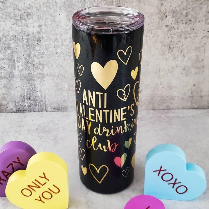 Anti Valentine's Day Drinking Club Black and Gold Tumbler Salt and Sparkle