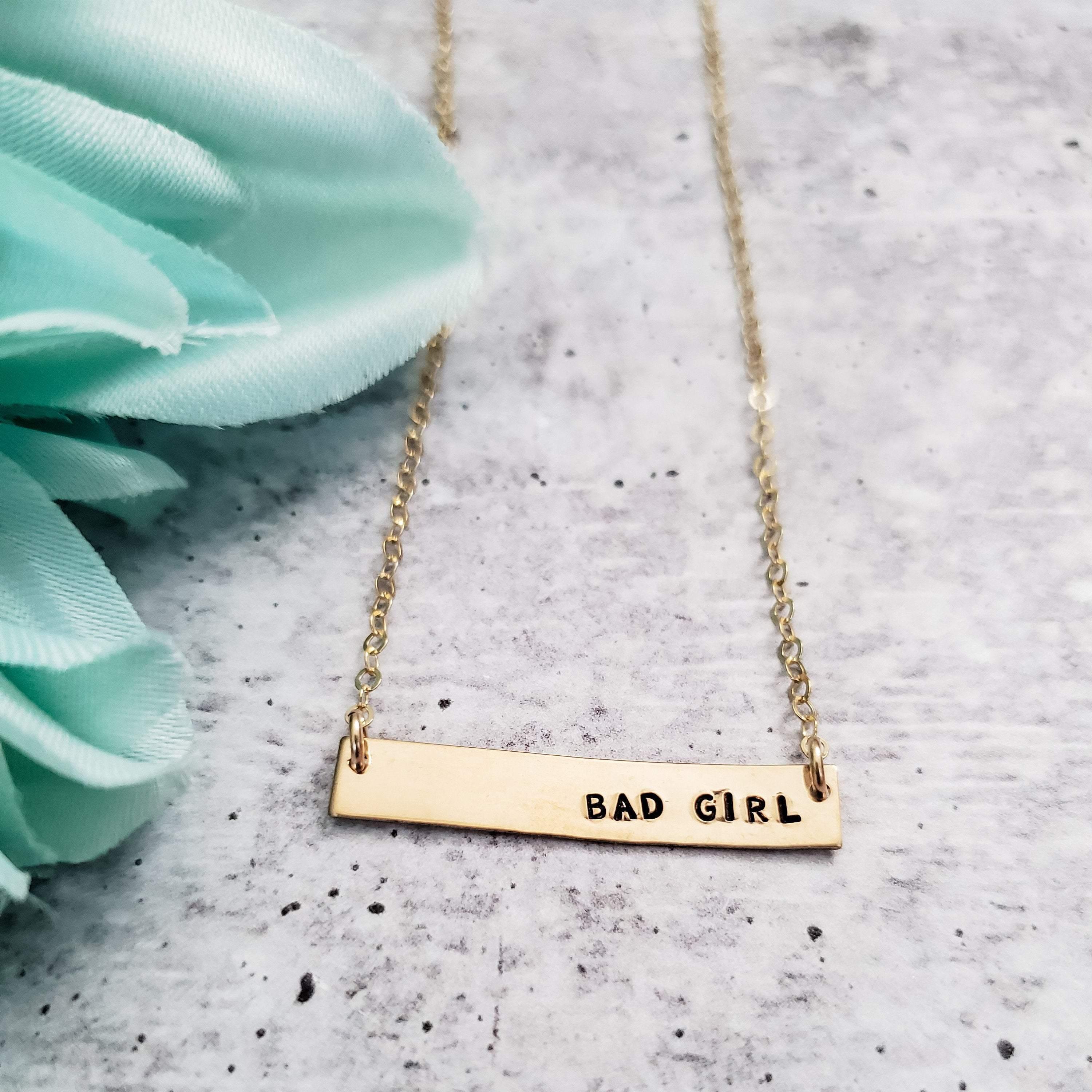 BAD GIRL Hand Stamped Bar Necklace Salt and Sparkle