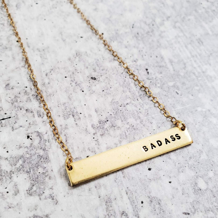 BADASS Hand Stamped Bar Necklace Salt and Sparkle