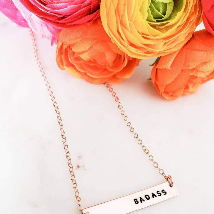 BADASS Hand Stamped Bar Necklace Salt and Sparkle