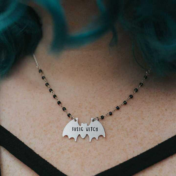 BASIC WITCH Silver Bat Necklace Salt and Sparkle