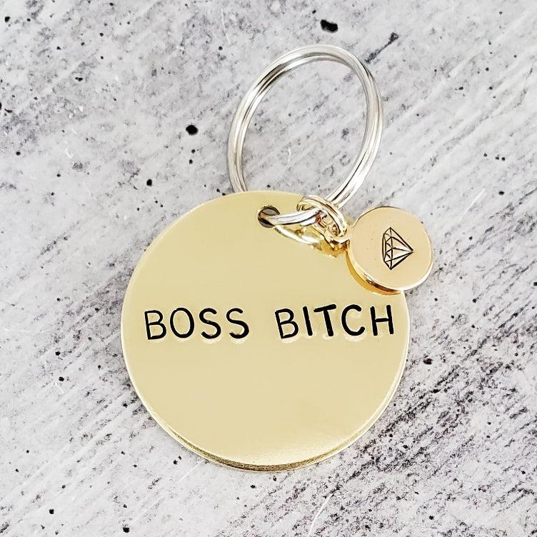 BOSS BITCH Hand Stamped Brass Keychain Salt and Sparkle