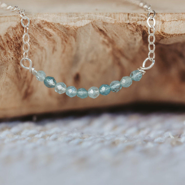 Baby Blue Aquamarine Crystal Beaded Bar Necklace Salt and Sparkle