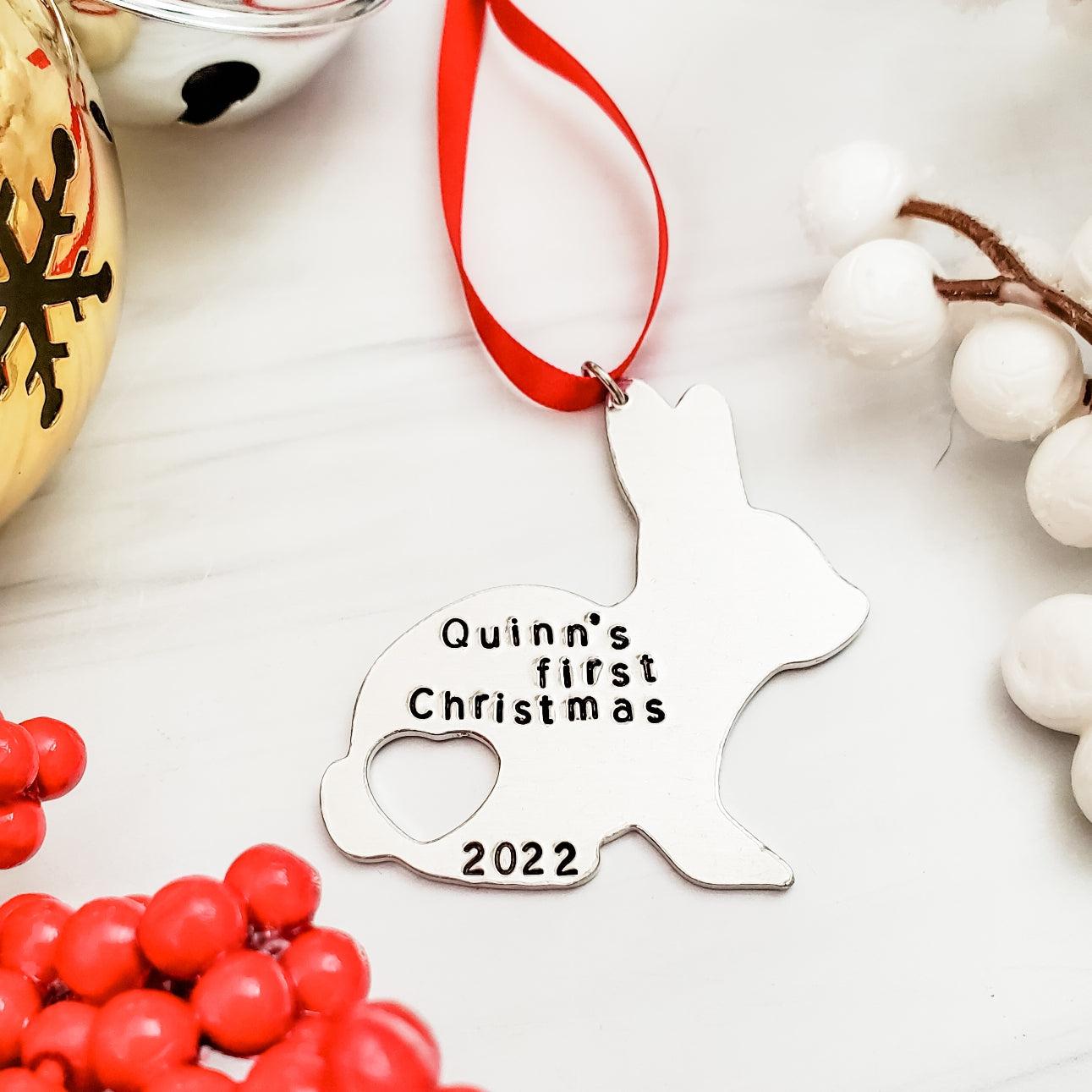 Baby's First Christmas Personalized Bunny Ornament Salt and Sparkle