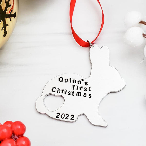 Baby's First Christmas Personalized Bunny Ornament Salt and Sparkle