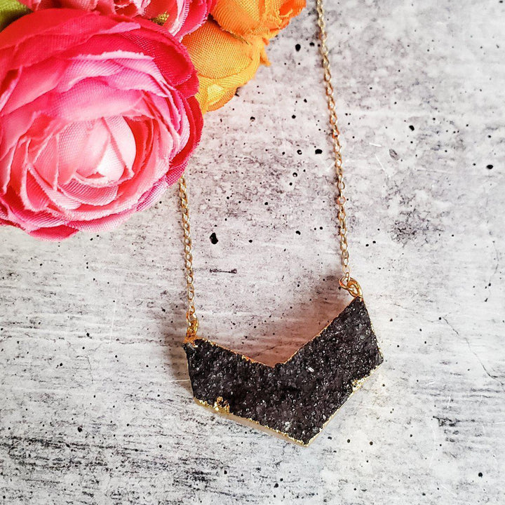 Black Chevron Druzy Necklace Salt and Sparkle