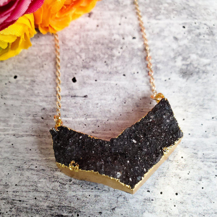 Black Chevron Druzy Necklace Salt and Sparkle