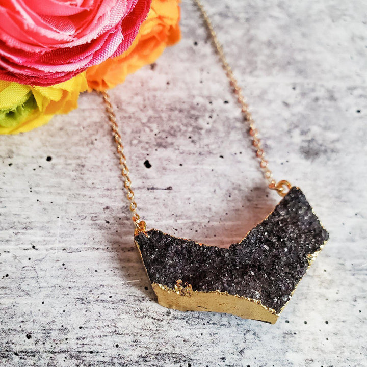 Black Chevron Druzy Necklace Salt and Sparkle