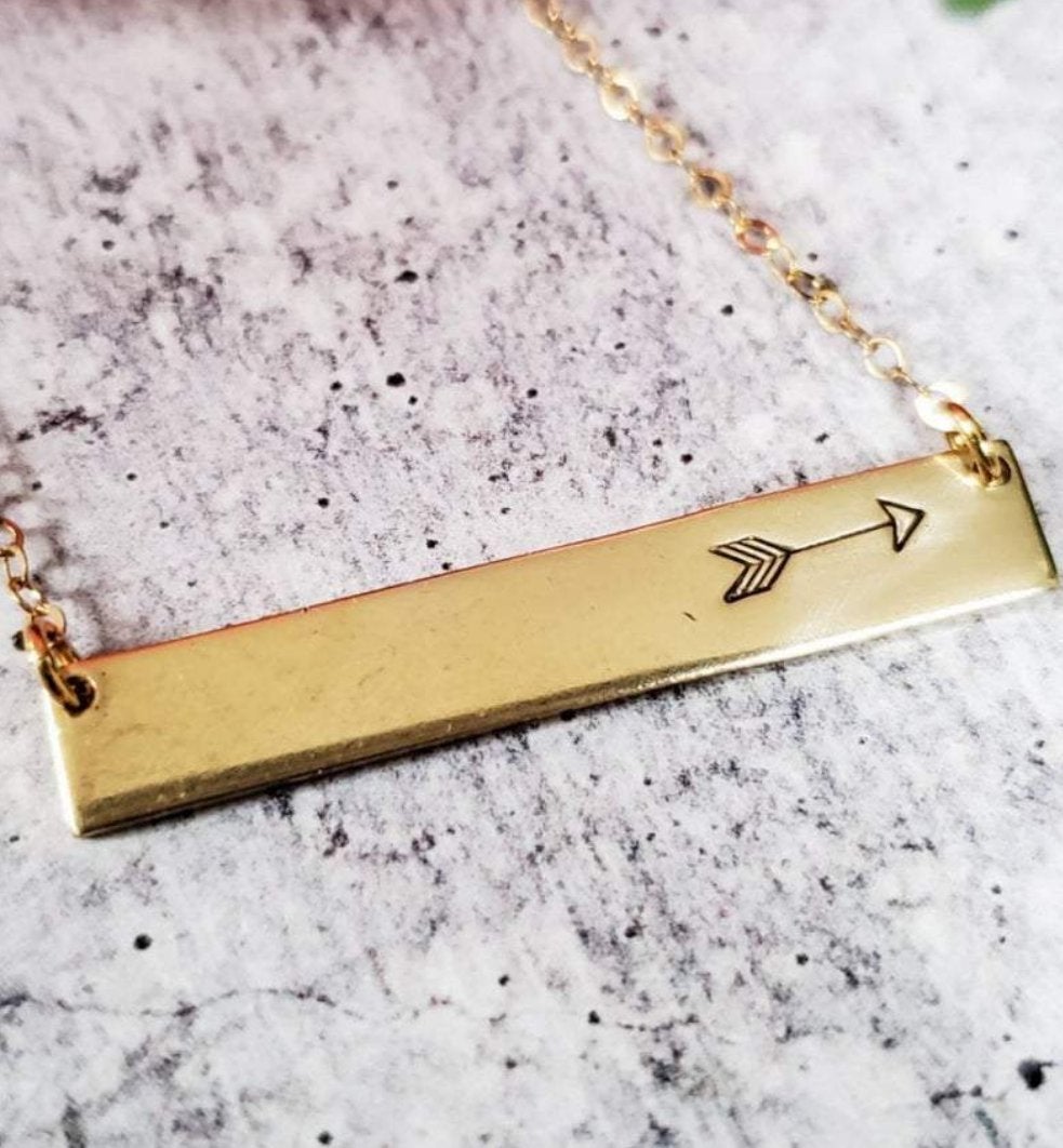 Bohemian Arrow Hand Stamped Bar Necklace Salt and Sparkle