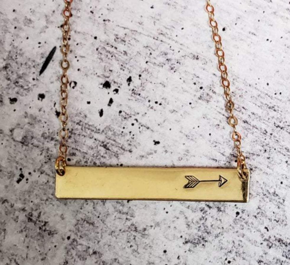 Bohemian Arrow Hand Stamped Bar Necklace Salt and Sparkle