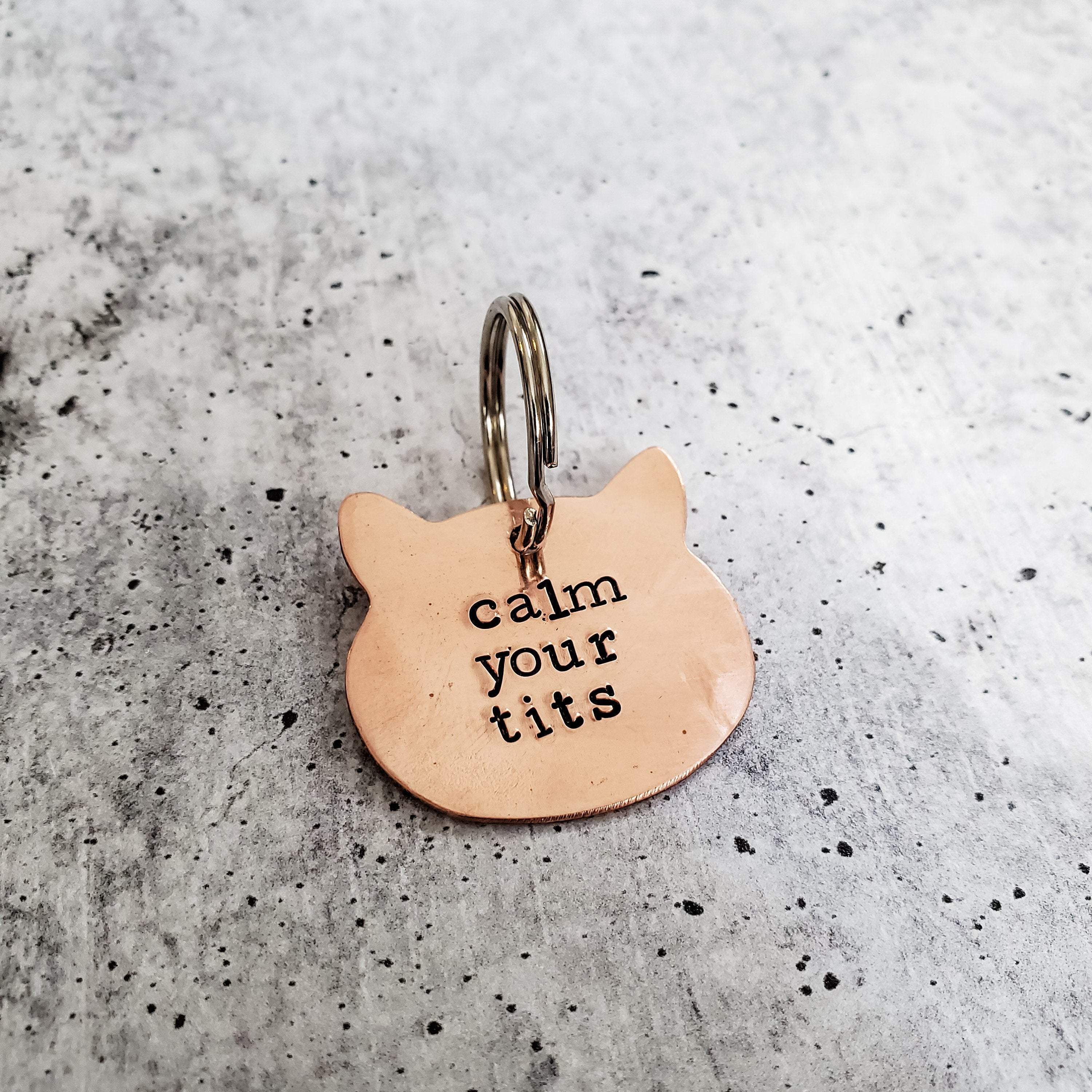 CALM YOUR TITS Copper Cat Keychain Salt and Sparkle