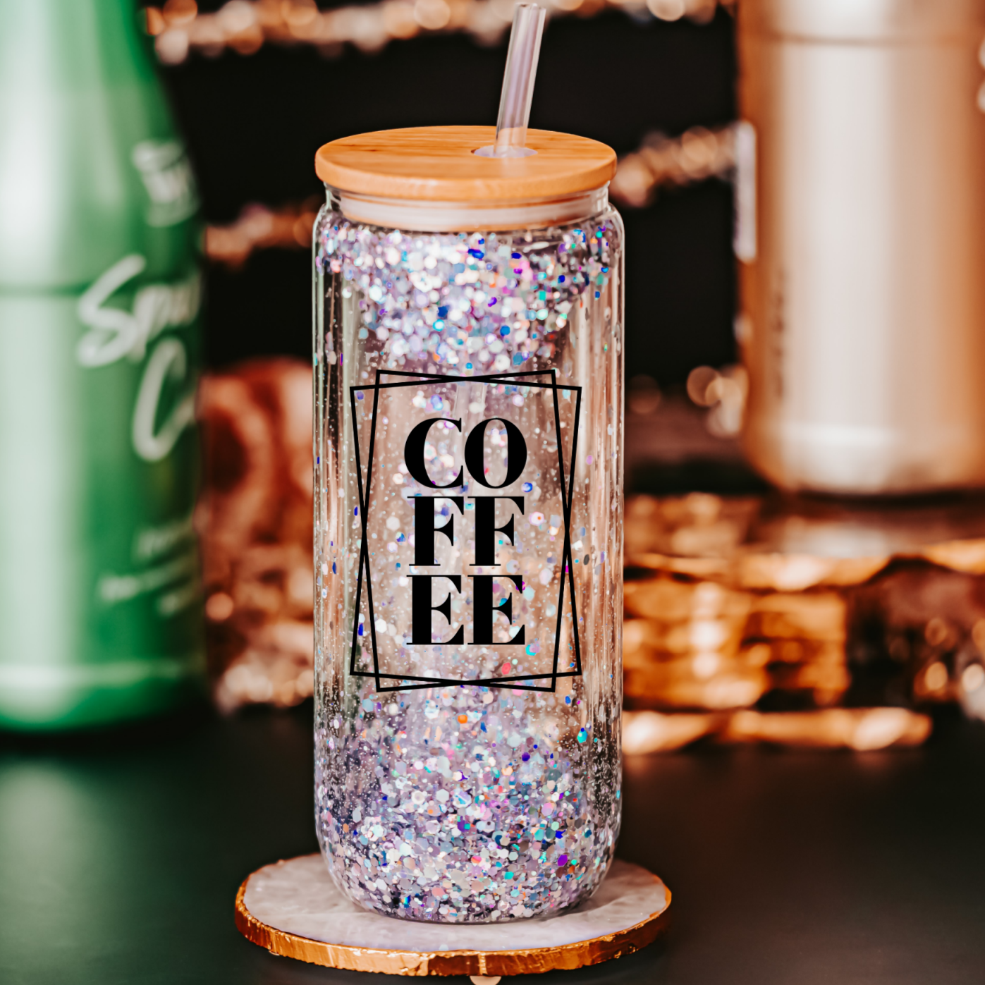COFFEE Glass Can Cup Salt and Sparkle