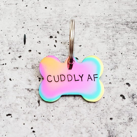 CUDDLY AF Bone-Shaped Pet Tag Salt and Sparkle