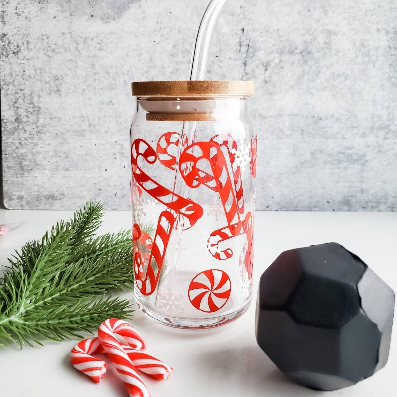 Candy Cane Christmas Glass Cup Gift Box Salt and Sparkle