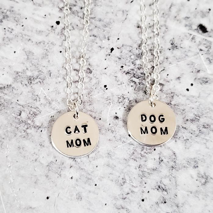 Cat Mom or Dog Mom Disc Necklace Salt and Sparkle